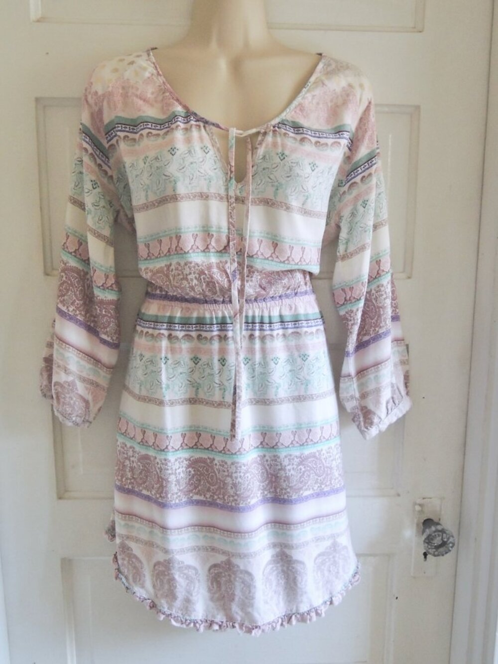 O'Neill Pink & White Galena Boho Paisley Mini Dress L